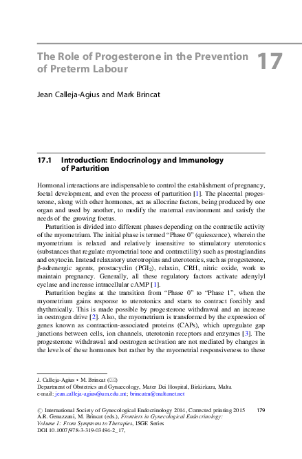 (PDF) The Role of Progesterone in the Prevention of Preterm Labour