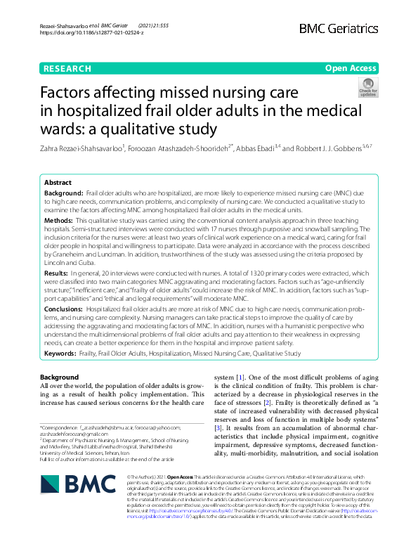 (PDF) Factors affecting missed nursing care in hospitalized frail older ...