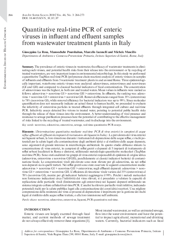 (PDF) Quantitative real-time PCR of enteric viruses in influent and ...
