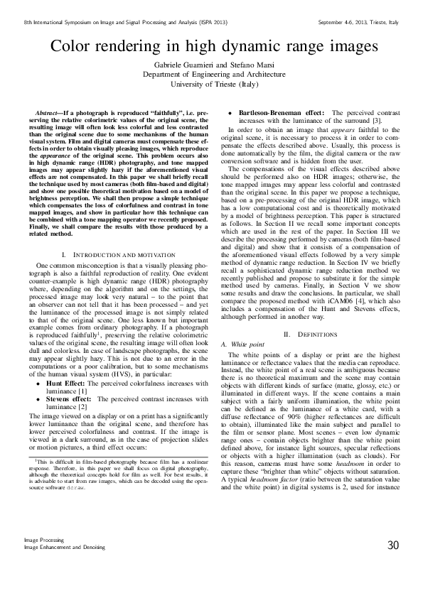 (PDF) Color rendering in high dynamic range images