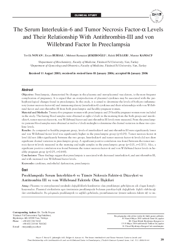 (PDF) The Serum Interleukin-6 and Tumor Necrosis Factor-α Levels and ...