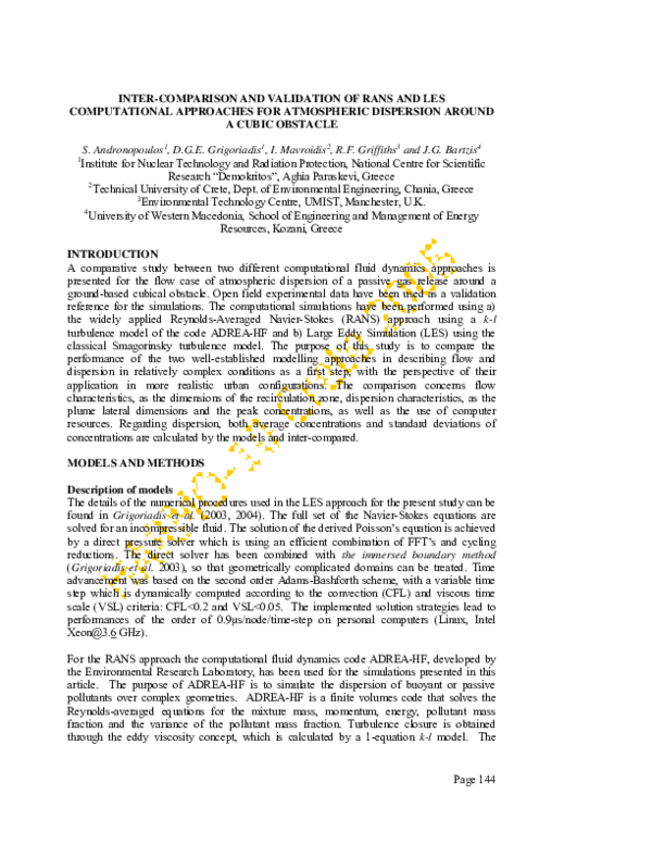 (PDF) Inter-Comparison and Validation of Rans and Les Computational ...