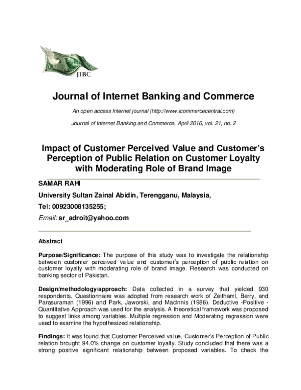 (PDF) Impact of Customer Perceived Value and Customers Perception of ...