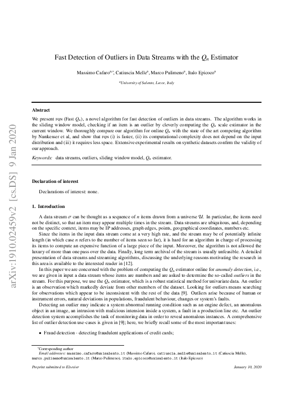 (PDF) Fast Detection of Outliers in Data Streams with the Qn Estimator