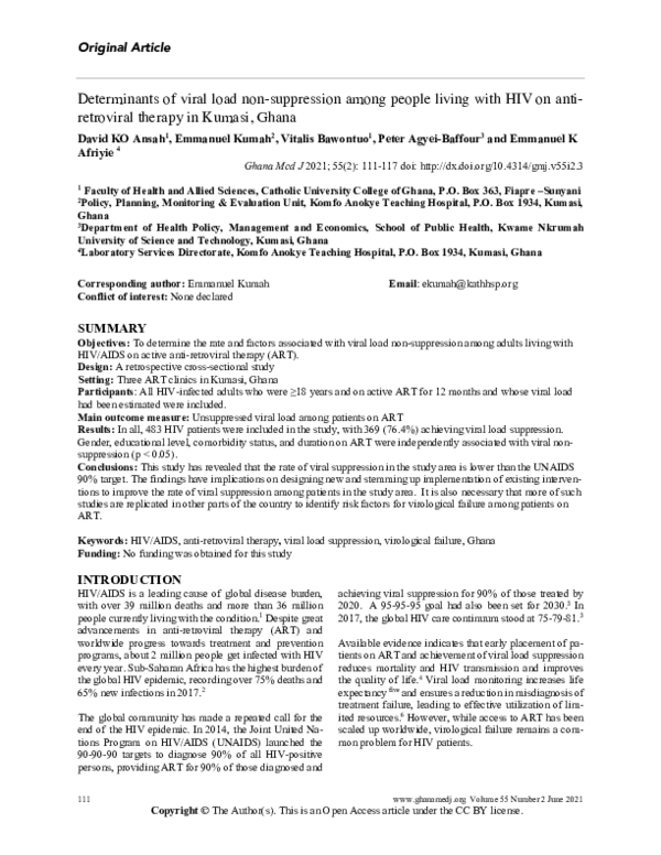 (PDF) Determinants of viral load non-suppression among people living ...
