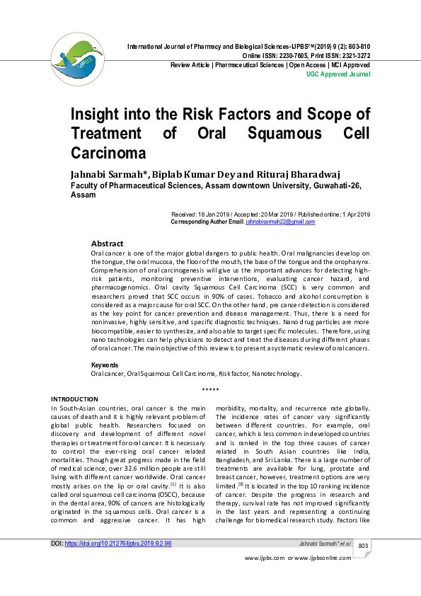(PDF) Insight into the Risk Factors and Scope of Treatment of Oral ...