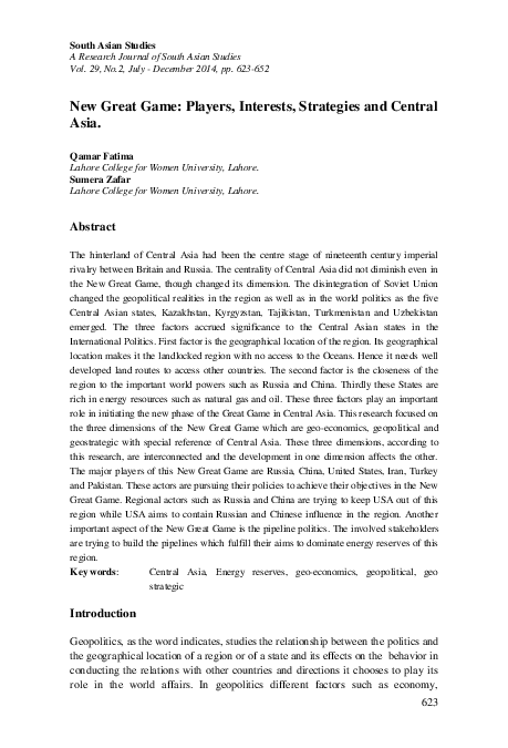 (PDF) New Great Game: Players, Interests, Strategies and Central Asia