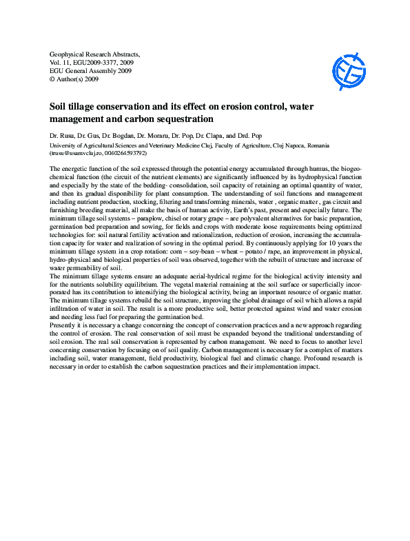 (PDF) Soil tillage conservation and its effect on erosion control ...