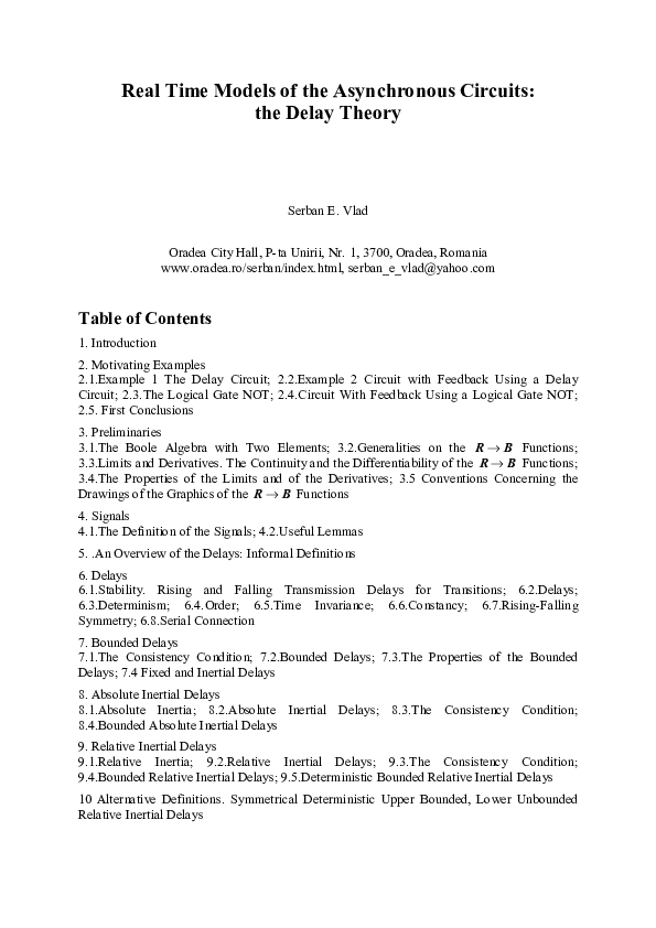 (PDF) Real Time Models of the Asynchronous Circuits: The Delay Theory