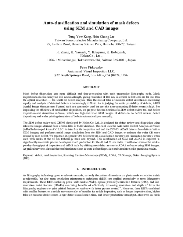 (PDF) Auto-classification and simulation of mask defects using SEM and ...