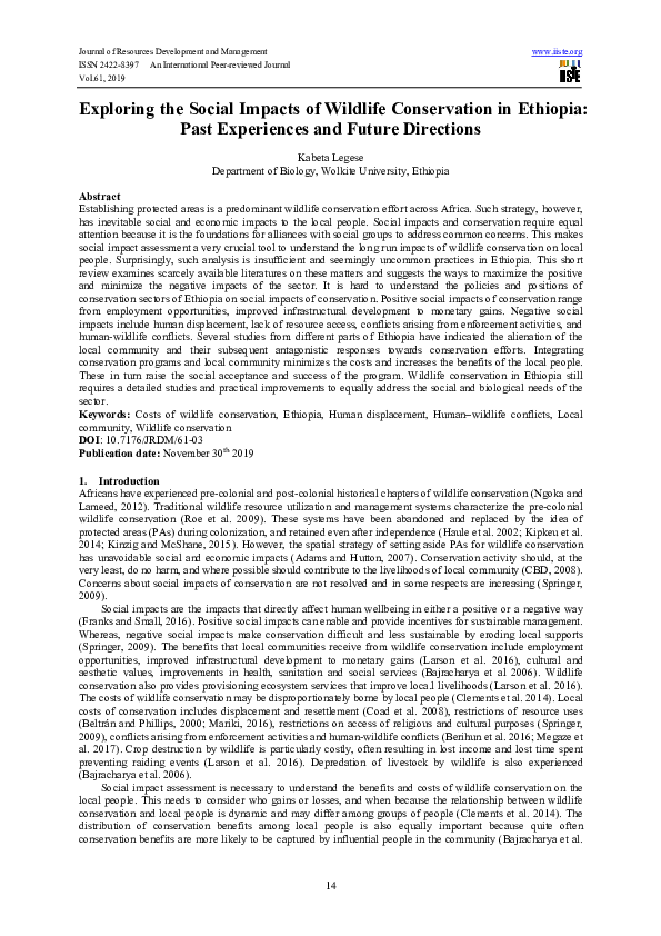 (PDF) Exploring the Social Impacts of Wildlife Conservation in Ethiopia ...