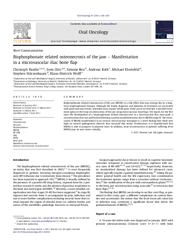 (PDF) Bisphosphonate related osteonecrosis of the jaw-Manifestation in ...