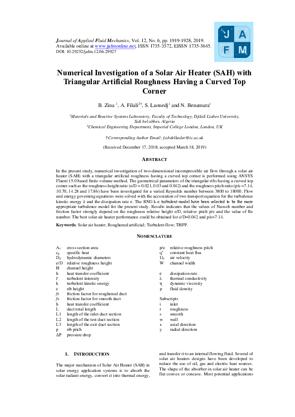 (PDF) Numerical Investigation of a Solar Air Heater (SAH) with ...