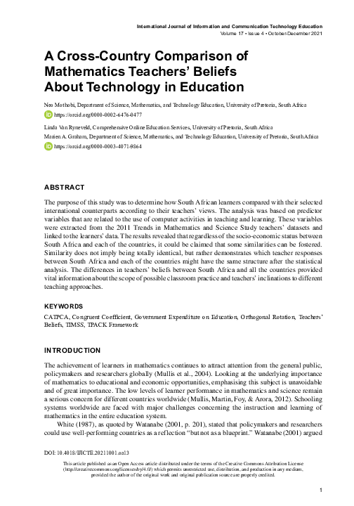 (PDF) A cross-country comparison of mathematics teachers' beliefs about ...