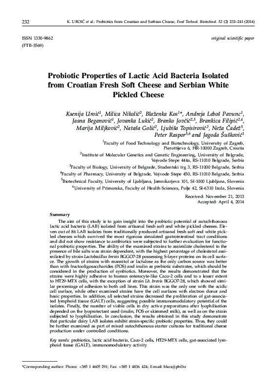 (PDF) Probiotic Properties of Lactic Acid Bacteria Isolated from ...