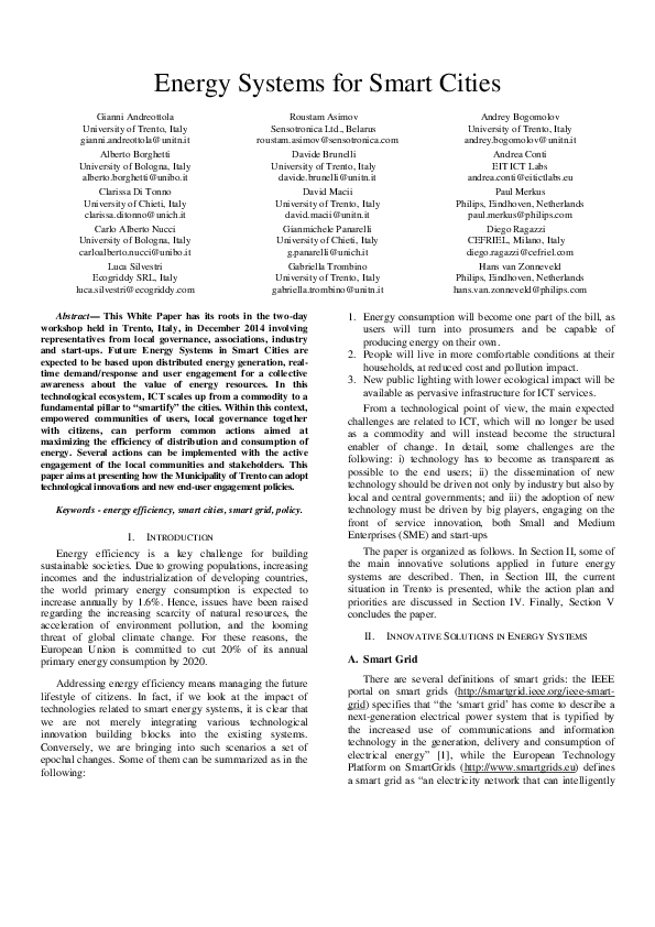 (PDF) Energy Systems for Smart Cities