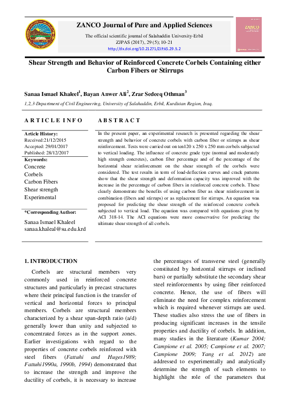 (PDF) Shear Strength and Behavior of Reinforced Concrete Corbels ...