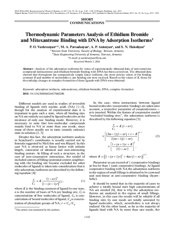 (PDF) Thermodynamic parameters analysis of ethidium bromide and ...