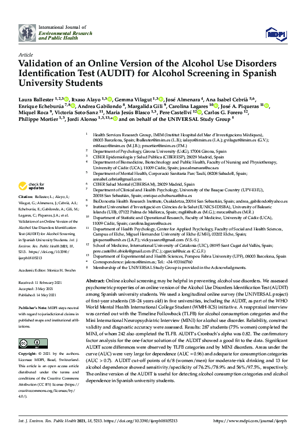 (PDF) Validation of an Online Version of the Alcohol Use Disorders