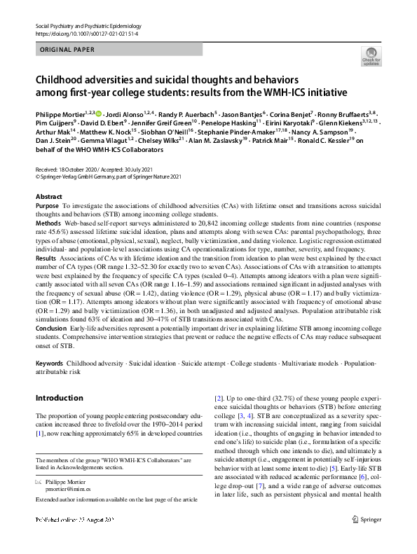 (PDF) Childhood adversities and suicidal thoughts and behaviors among ...