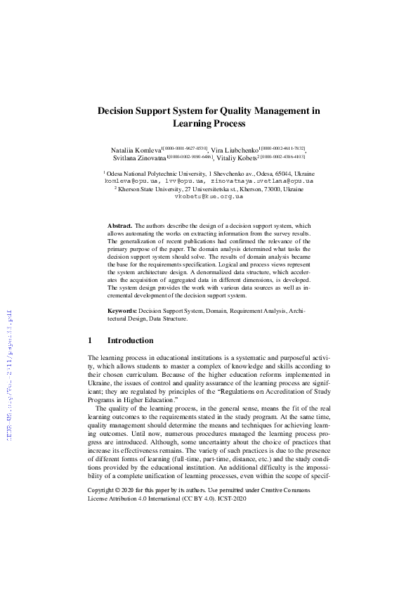 (PDF) Decision Support System for Quality Management in Learning Process