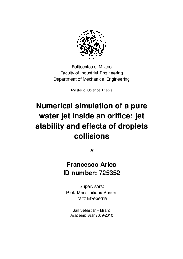 (PDF) Numerical simulation of a pure water jet inside an orifice: jet ...