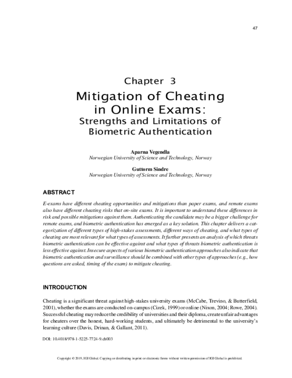 (PDF) Mitigation of Cheating in Online Exams