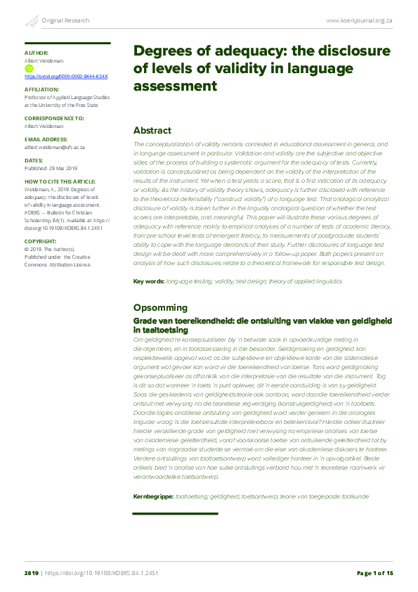 (PDF) Levels of Validity in Language Assessment