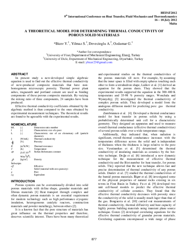 (PDF) A theoretical model for determining thermal conductivity of ...