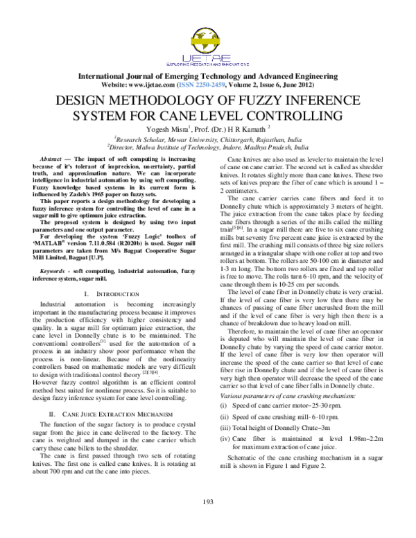 (PDF) Design Methodology of Fuzzy Inference System for Cane Level ...