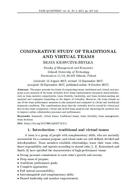 (PDF) Comparative Study of Traditional and Virtual Teams