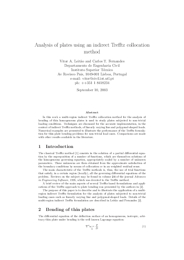 (PDF) Analysis of plates using an indirect Trefftz collocation method