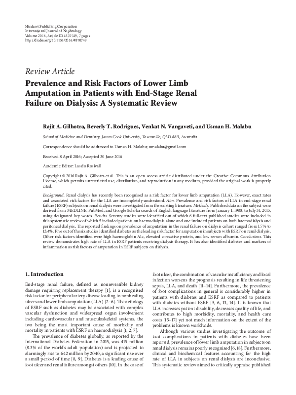 (PDF) Prevalence and Risk Factors of Lower Limb Amputation in Patients ...