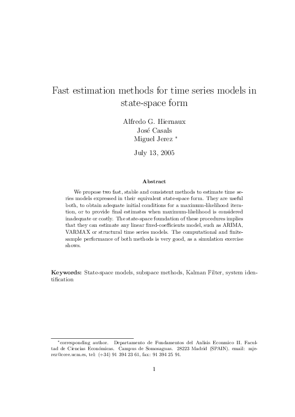 (PDF) Fast estimation methods for time-series models in state–space form