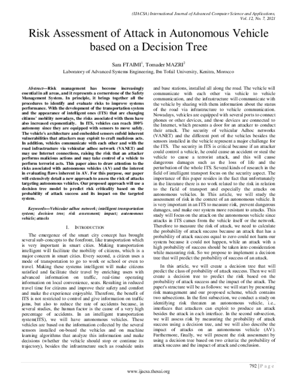 (PDF) Risk Assessment of Attack in Autonomous Vehicle based on a ...