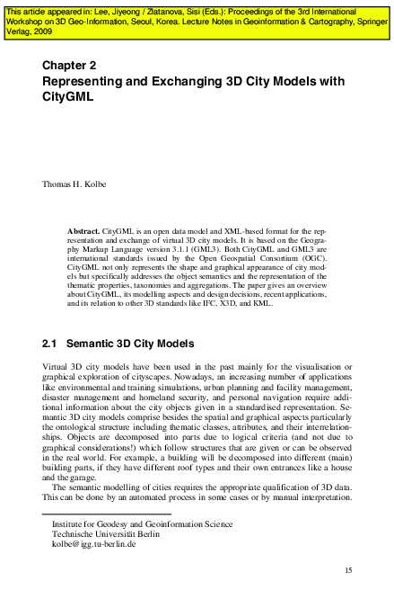 (PDF) Chapter 2 Representing and Exchanging 3 D City Models with CityGML
