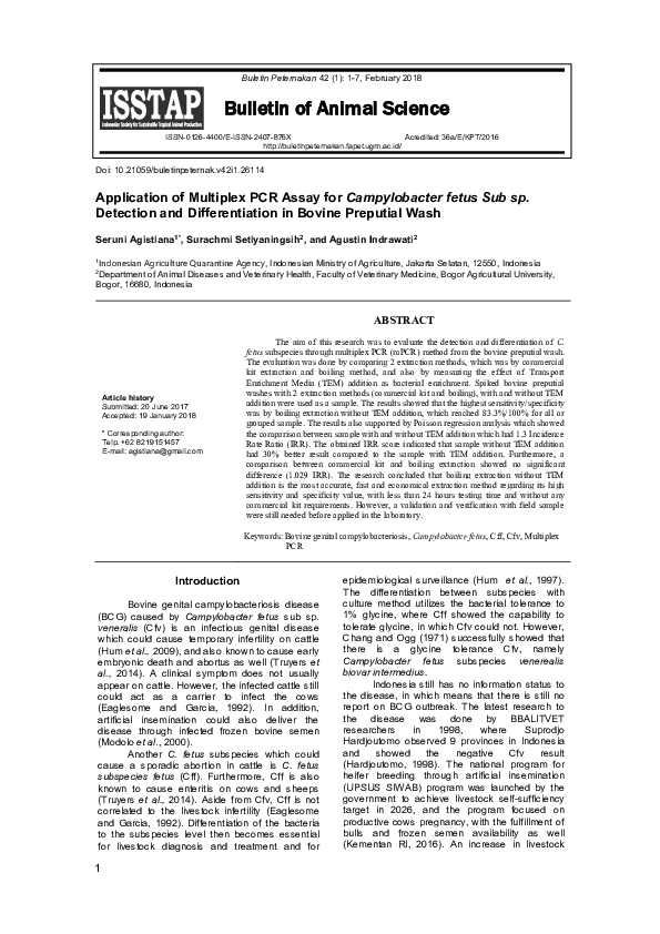 (PDF) Application of a multiplex PCR assay for Campylobacter fetus ...