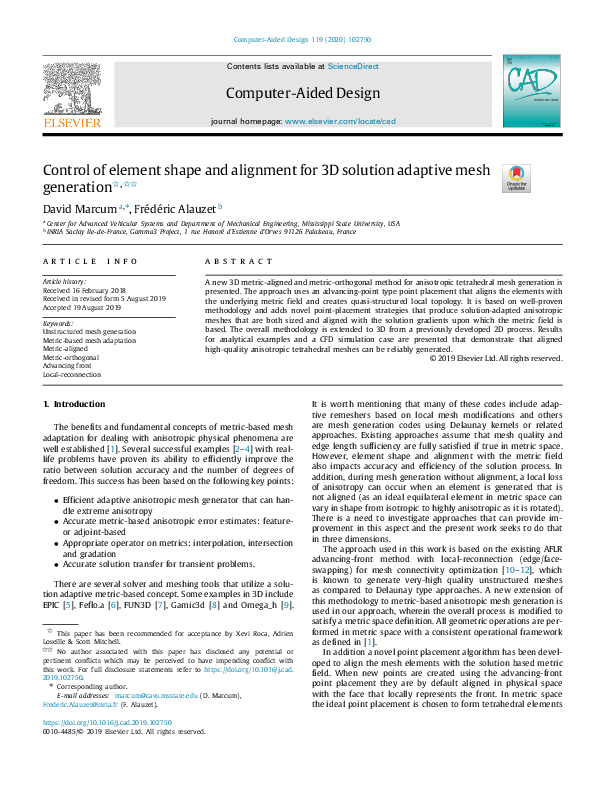 (PDF) Control of element shape and alignment for 3D solution adaptive ...