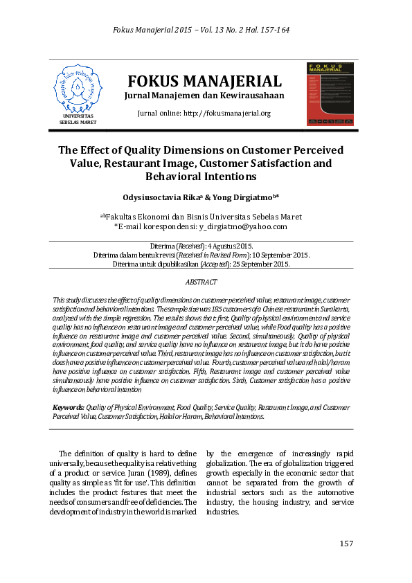 (PDF) The Effect of Quality Dimensions on Customer Perceived Value ...