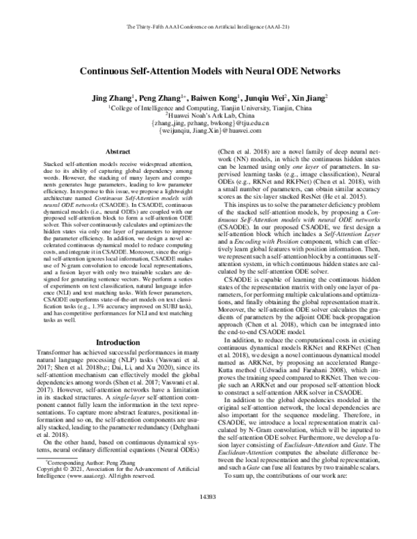 (PDF) Continuous Self-Attention Models with Neural ODE Networks