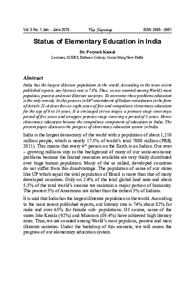 (PDF) Status Of Elementary Education In India