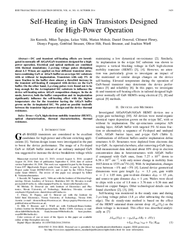 (PDF) Self-Heating in GaN Transistors Designed for High-Power Operation