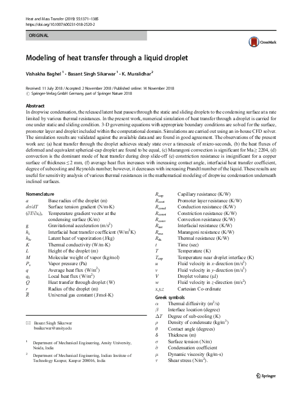 (PDF) Modeling of heat transfer through a liquid droplet