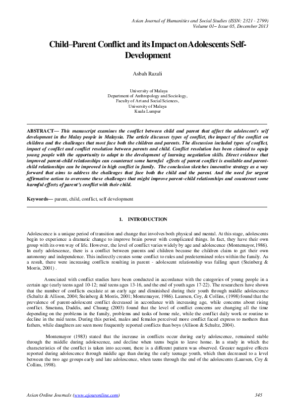 (PDF) Child–Parent Conflict and its Impact on Adolescents Self-Development