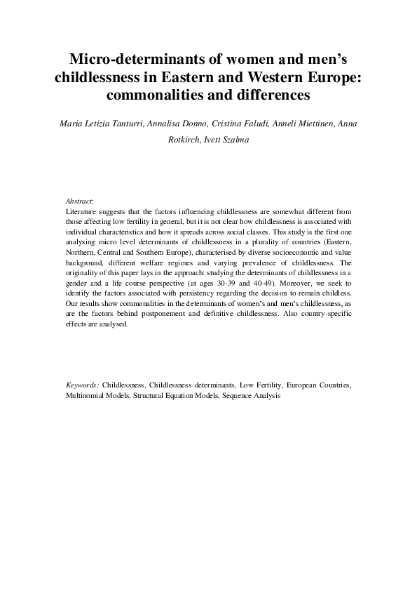 (PDF) Micro-determinants of women and men ’ s childlessness in Eastern ...