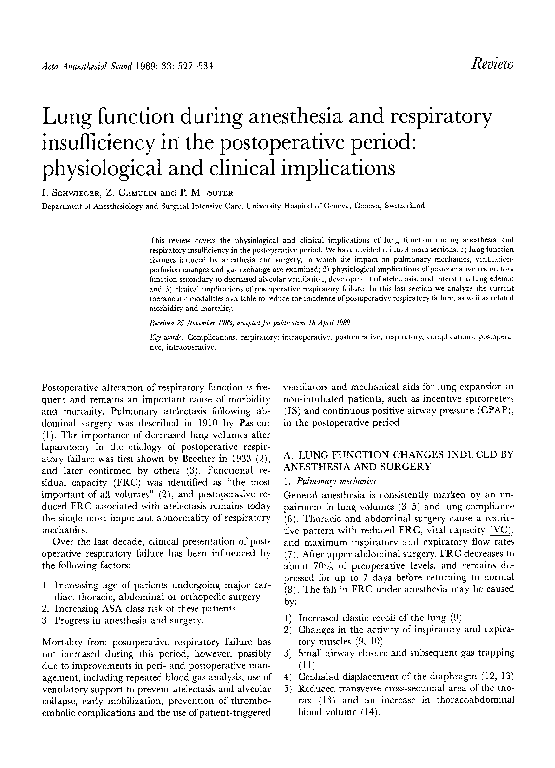 (PDF) Lung function during anesthesia and respiratory insufficiency in