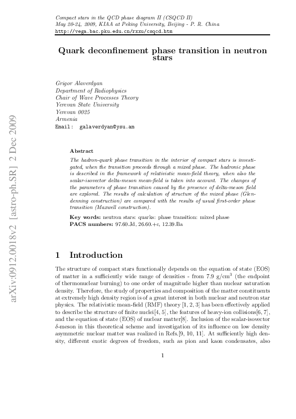 (PDF) Quark deconfinement phase transition in neutron stars