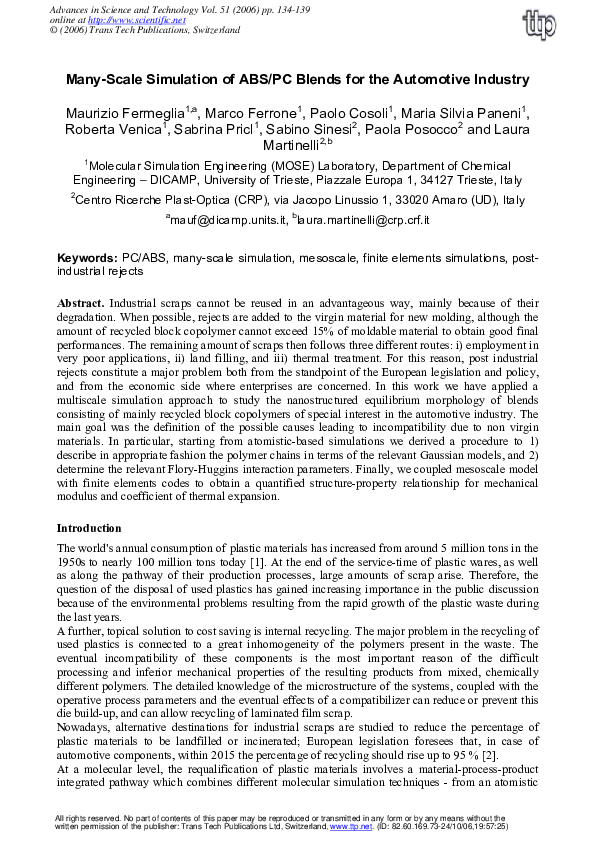(PDF) Many-Scale Simulation of ABS/PC Blends for the Automotive Industry