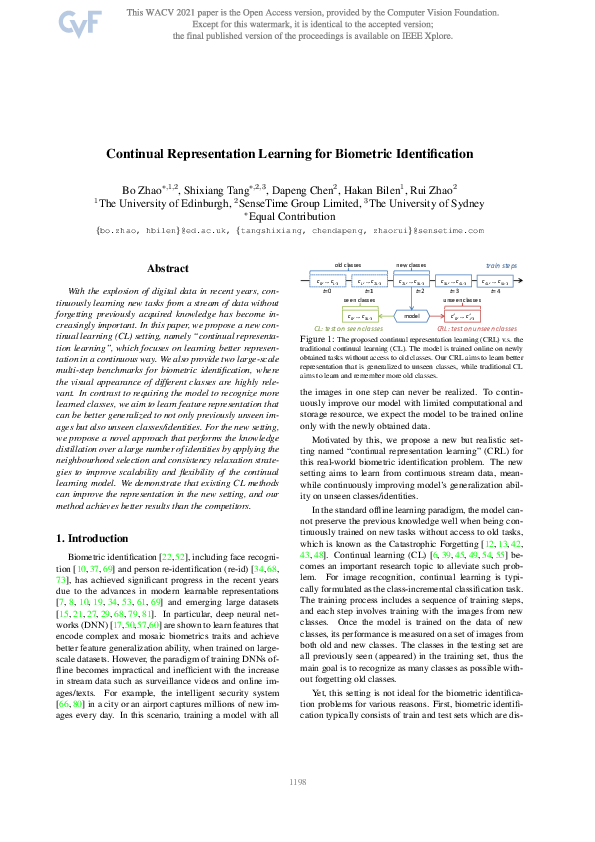(PDF) Continual Representation Learning for Biometric Identification