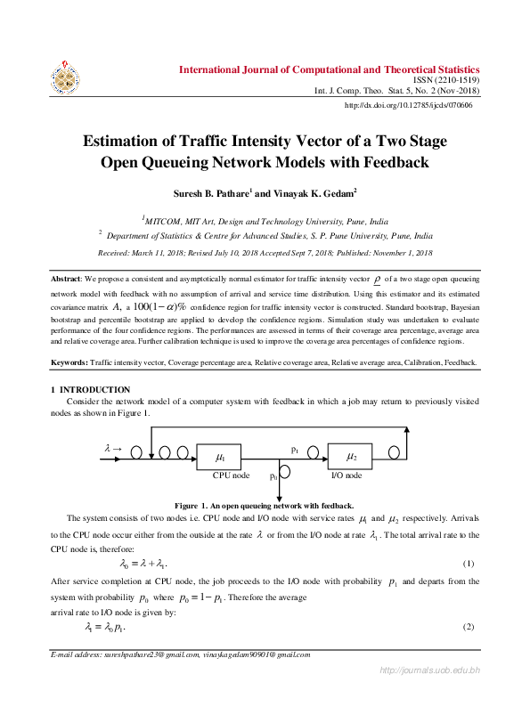 (PDF) Estimation of Traffic Intensity Vector of a Two Stage Open ...